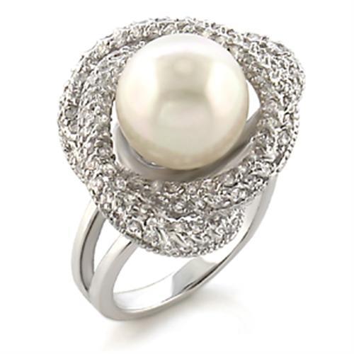 LOVCIA Rhodium-Plated Brass Ring Featuring White Synthetic Pearl - Buy stylish Rings for women - Shop latest Ring design - Trendy Rings - Unique fashion Rings - Find the perfect Ring