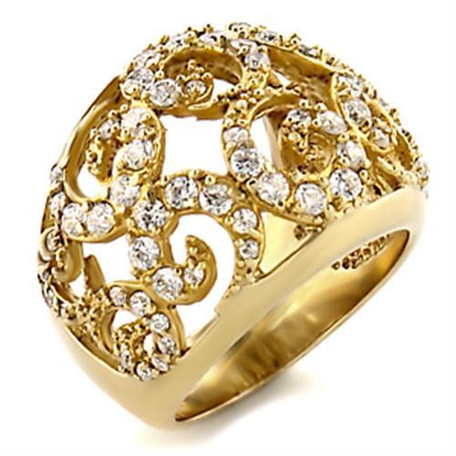 LOVCIA Gold-Finished Brass Ring with Clear AAA CZ Stone - Buy stylish Rings for women - Shop latest Ring design - Trendy Rings - Unique fashion Rings - Find the perfect Ring