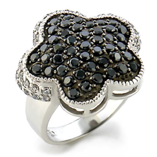 LOVCIA Rhodium & Ruthenium Plated Brass Ring with Jet Black AAA CZ Stone - Buy stylish Rings for women - Shop latest Ring design - Trendy Rings - Unique fashion Rings - Find the perfect Ring