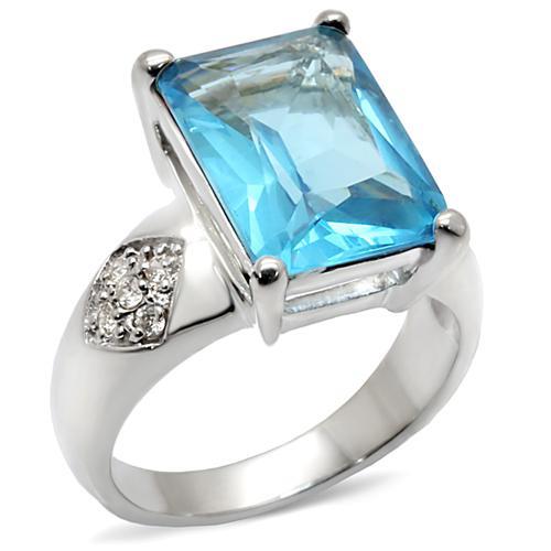 LOVCIA Sea Blue Synthetic Glass Rhodium-Plated Brass Ring - Buy stylish Rings for women - Shop latest Ring design - Trendy Rings - Unique fashion Rings - Find the perfect Ring