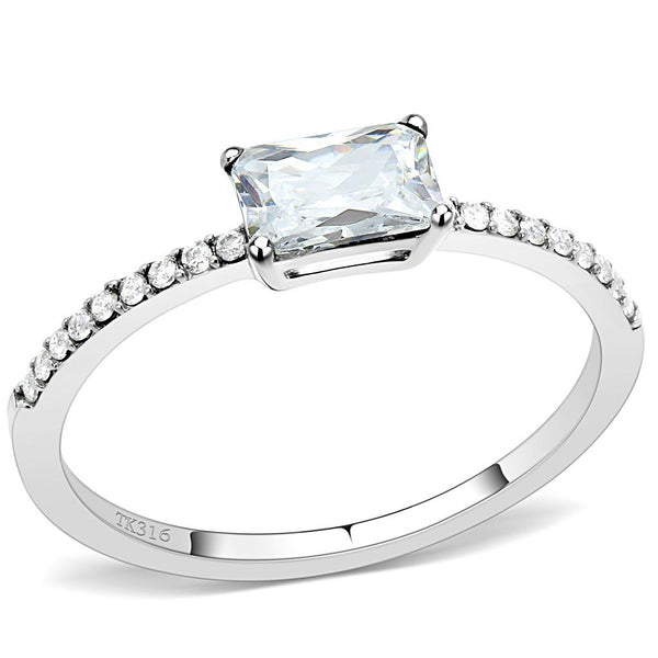 LOVCIA Sleek Stainless Steel Ring with Clear Cubic Center Stone - Buy stylish Rings for women - Shop latest Ring design - Trendy Rings - Unique fashion Rings - Find the perfect Ring