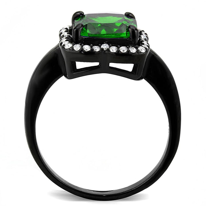 LOVCIA Ion Plated Black Stainless Steel Ring with Emerald-Cut AAA CZ Stone - Buy stylish Rings for women - Shop latest Ring design - Trendy Rings - Unique fashion Rings - Find the perfect Ring