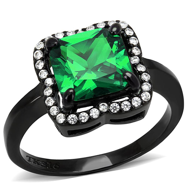 LOVCIA Ion Plated Black Stainless Steel Ring with Emerald-Cut AAA CZ Stone - Buy stylish Rings for women - Shop latest Ring design - Trendy Rings - Unique fashion Rings - Find the perfect Ring