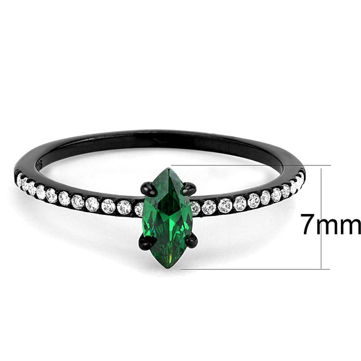 LOVCIA Ion Plated Black Stainless Steel Ring with Emerald CZ Stone - Buy stylish Rings for women - Shop latest Ring design - Trendy Rings - Unique fashion Rings - Find the perfect Ring