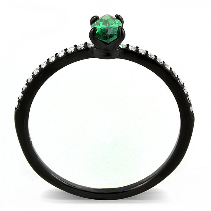 LOVCIA Ion Plated Black Stainless Steel Ring with Emerald CZ Stone - Buy stylish Rings for women - Shop latest Ring design - Trendy Rings - Unique fashion Rings - Find the perfect Ring