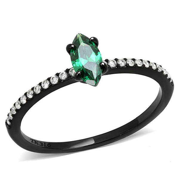 LOVCIA Ion Plated Black Stainless Steel Ring with Emerald CZ Stone - Buy stylish Rings for women - Shop latest Ring design - Trendy Rings - Unique fashion Rings - Find the perfect Ring