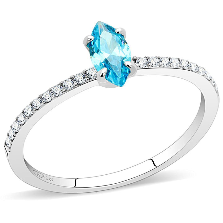 LOVCIA Sea Blue CZ Stainless Steel Ring with High Polish Finish - Buy stylish Rings for women - Shop latest Ring design - Trendy Rings - Unique fashion Rings - Find the perfect Ring