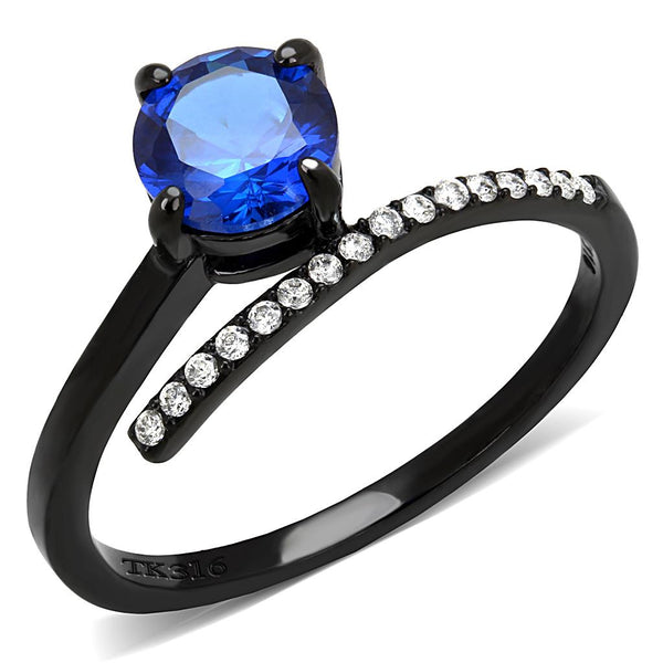 LOVCIA Ion Plated Black Stainless Steel Ring with London Blue Synthetic Spinel - Buy stylish Rings for women - Shop latest Ring design - Trendy Rings - Unique fashion Rings - Find the perfect Ring