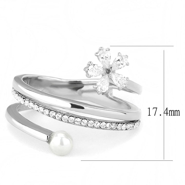 LOVCIA Stainless Steel Ring with White Synthetic Pearl, High Polished Finish - Buy stylish Rings for women - Shop latest Ring design - Trendy Rings - Unique fashion Rings - Find the perfect Ring