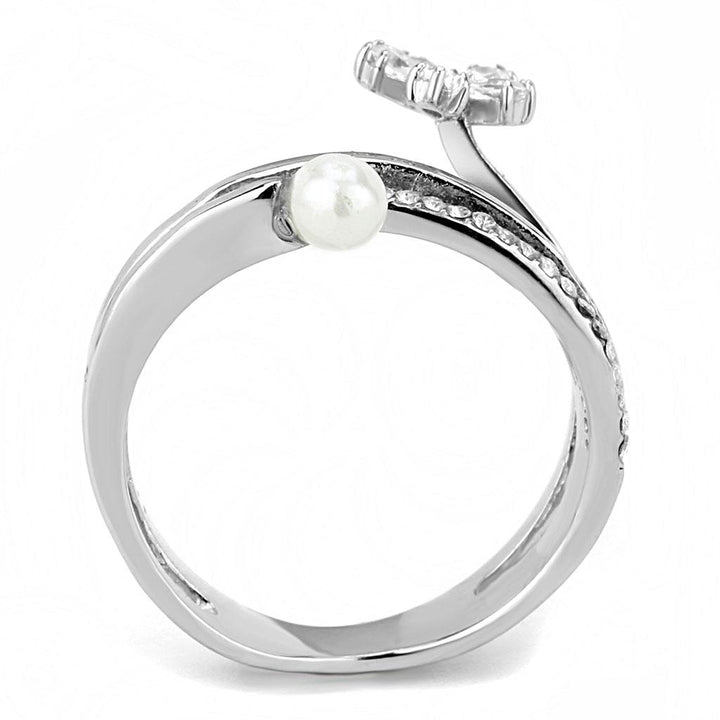 LOVCIA Stainless Steel Ring with White Synthetic Pearl, High Polished Finish - Buy stylish Rings for women - Shop latest Ring design - Trendy Rings - Unique fashion Rings - Find the perfect Ring