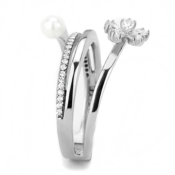 LOVCIA Stainless Steel Ring with White Synthetic Pearl, High Polished Finish - Buy stylish Rings for women - Shop latest Ring design - Trendy Rings - Unique fashion Rings - Find the perfect Ring