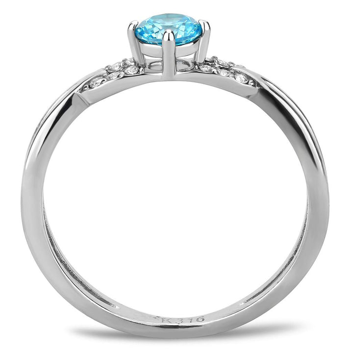 LOVCIA Stainless Steel Ring with Sea Blue AAA Grade CZ and High Polish Finish - Buy stylish Rings for women - Shop latest Ring design - Trendy Rings - Unique fashion Rings - Find the perfect Ring