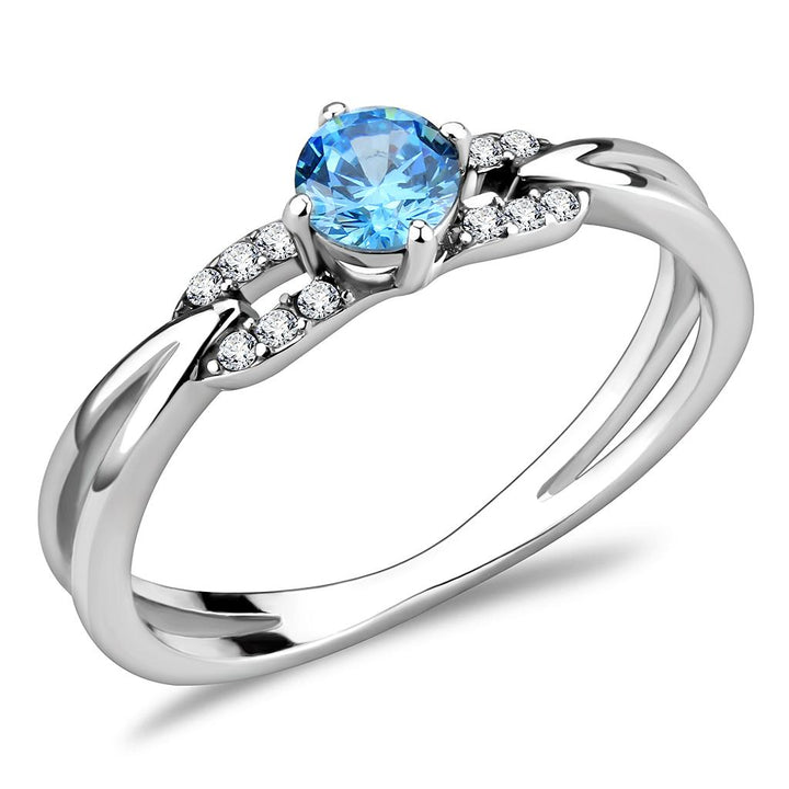 LOVCIA Stainless Steel Ring with Sea Blue AAA Grade CZ and High Polish Finish - Buy stylish Rings for women - Shop latest Ring design - Trendy Rings - Unique fashion Rings - Find the perfect Ring