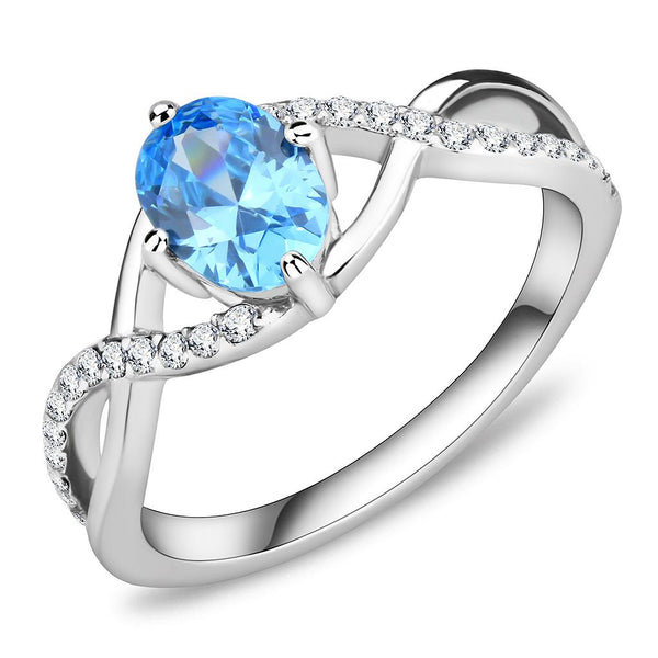 LOVCIA Stainless Steel Ring with Sea Blue AAA CZ Stone and High Polish Finish - Buy stylish Rings for women - Shop latest Ring design - Trendy Rings - Unique fashion Rings - Find the perfect Ring