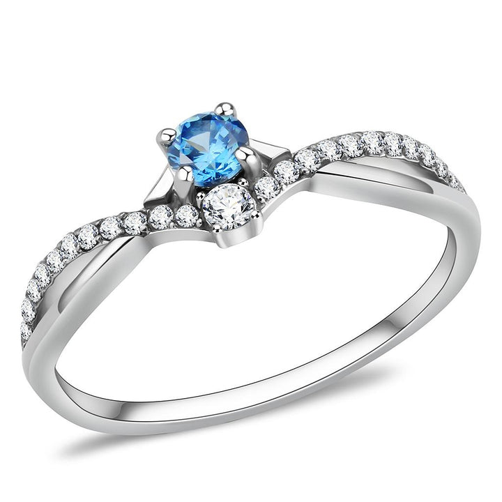 LOVCIA Stainless Steel Ring with Sea Blue AAA Grade CZ and High Polish Finish - Buy stylish Rings for women - Shop latest Ring design - Trendy Rings - Unique fashion Rings - Find the perfect Ring