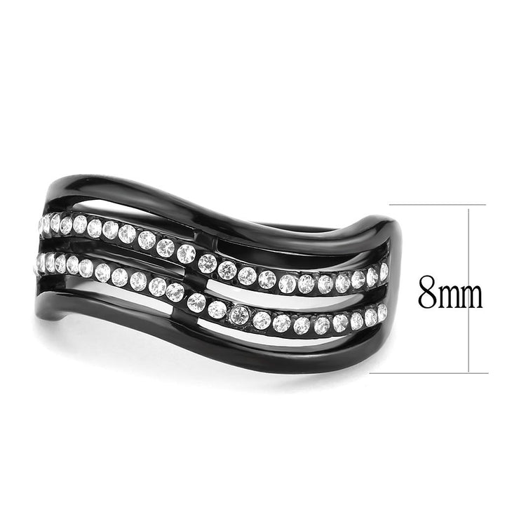 LOVCIA Ion Plated Black Stainless Steel Ring with Clear AAA CZ Stone - Buy stylish Rings for women - Shop latest Ring design - Trendy Rings - Unique fashion Rings - Find the perfect Ring