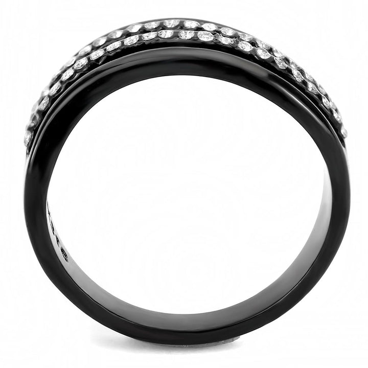 LOVCIA Ion Plated Black Stainless Steel Ring with Clear AAA CZ Stone - Buy stylish Rings for women - Shop latest Ring design - Trendy Rings - Unique fashion Rings - Find the perfect Ring