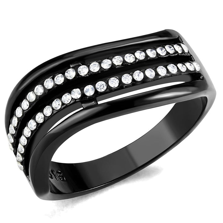 LOVCIA Ion Plated Black Stainless Steel Ring with Clear AAA CZ Stone - Buy stylish Rings for women - Shop latest Ring design - Trendy Rings - Unique fashion Rings - Find the perfect Ring