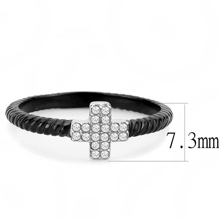 LOVCIA Two-Tone Ion Plated Black Stainless Steel Ring with Clear AAA Grade Cubic Zirconia - Buy stylish Rings for women - Shop latest Ring design - Trendy Rings - Unique fashion Rings - Find the perfect Ring