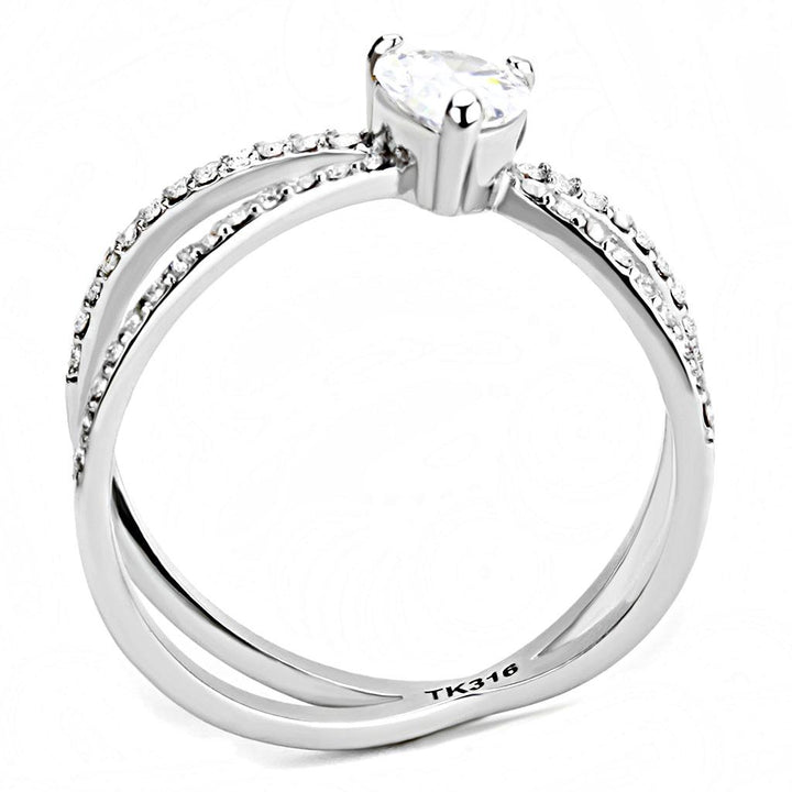 LOVCIA Stainless Steel Ring with Clear AAA Grade CZ Stone, High Polished Finish - Buy stylish Rings for women - Shop latest Ring design - Trendy Rings - Unique fashion Rings - Find the perfect Ring