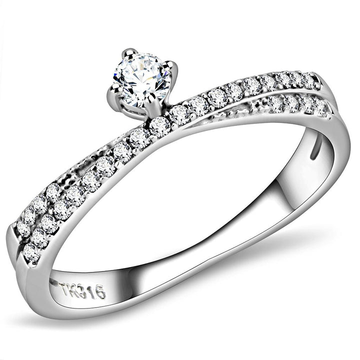 LOVCIA Stainless Steel High Polish Ring with Clear AAA CZ Stone - Buy stylish Rings for women - Shop latest Ring design - Trendy Rings - Unique fashion Rings - Find the perfect Ring