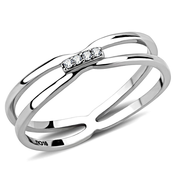 LOVCIA Stainless Steel High Polish Ring with Clear AAA CZ Stone - Buy stylish Rings for women - Shop latest Ring design - Trendy Rings - Unique fashion Rings - Find the perfect Ring