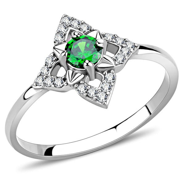 LOVCIA Stainless Steel Emerald-Colored CZ Ring with High Polish Finish - Buy stylish Rings for women - Shop latest Ring design - Trendy Rings - Unique fashion Rings - Find the perfect Ring