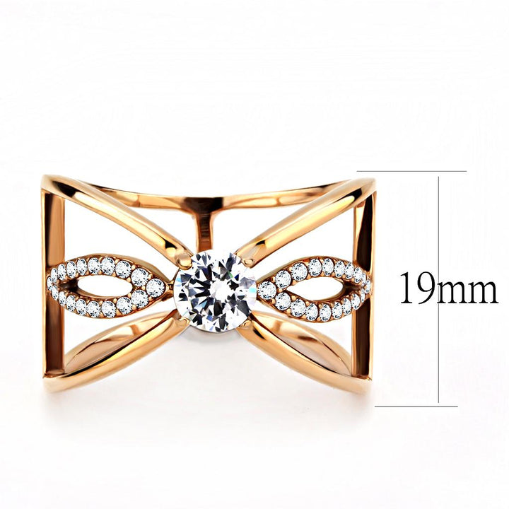 LOVCIA Rose Gold Ion Plated Stainless Steel Ring with Clear AAA CZ Stone - Buy stylish Rings for women - Shop latest Ring design - Trendy Rings - Unique fashion Rings - Find the perfect Ring