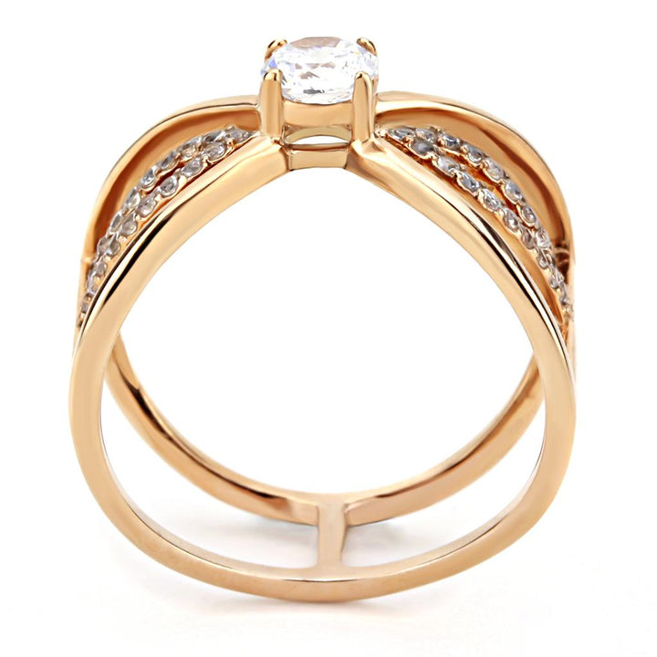 LOVCIA Rose Gold Ion Plated Stainless Steel Ring with Clear AAA CZ Stone - Buy stylish Rings for women - Shop latest Ring design - Trendy Rings - Unique fashion Rings - Find the perfect Ring