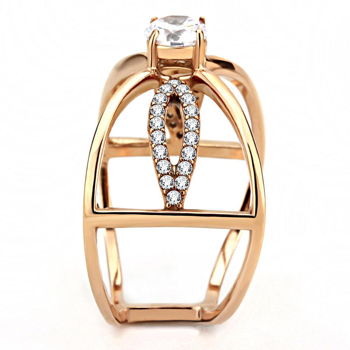 LOVCIA Rose Gold Ion Plated Stainless Steel Ring with Clear AAA CZ Stone - Buy stylish Rings for women - Shop latest Ring design - Trendy Rings - Unique fashion Rings - Find the perfect Ring