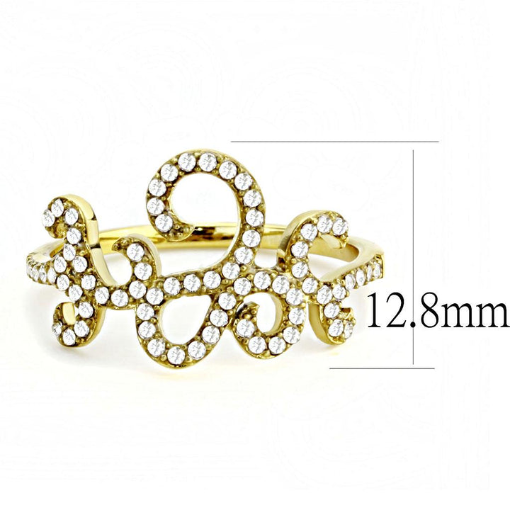 LOVCIA Gold Ion Plated Stainless Steel Ring with Clear AAA Grade Cubic Zirconia - Buy stylish Rings for women - Shop latest Ring design - Trendy Rings - Unique fashion Rings - Find the perfect Ring