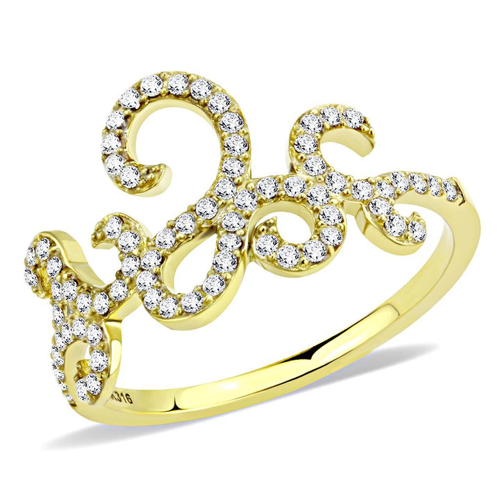 LOVCIA Gold Ion Plated Stainless Steel Ring with Clear AAA Grade Cubic Zirconia - Buy stylish Rings for women - Shop latest Ring design - Trendy Rings - Unique fashion Rings - Find the perfect Ring