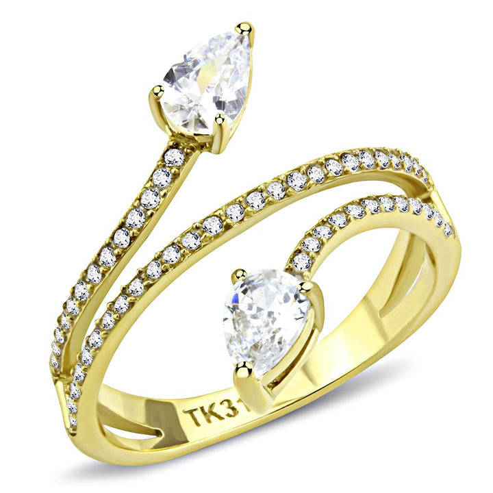 LOVCIA Gold Ion-Plated Stainless Steel Ring with Clear AAA CZ Stone - Buy stylish Rings for women - Shop latest Ring design - Trendy Rings - Unique fashion Rings - Find the perfect Ring