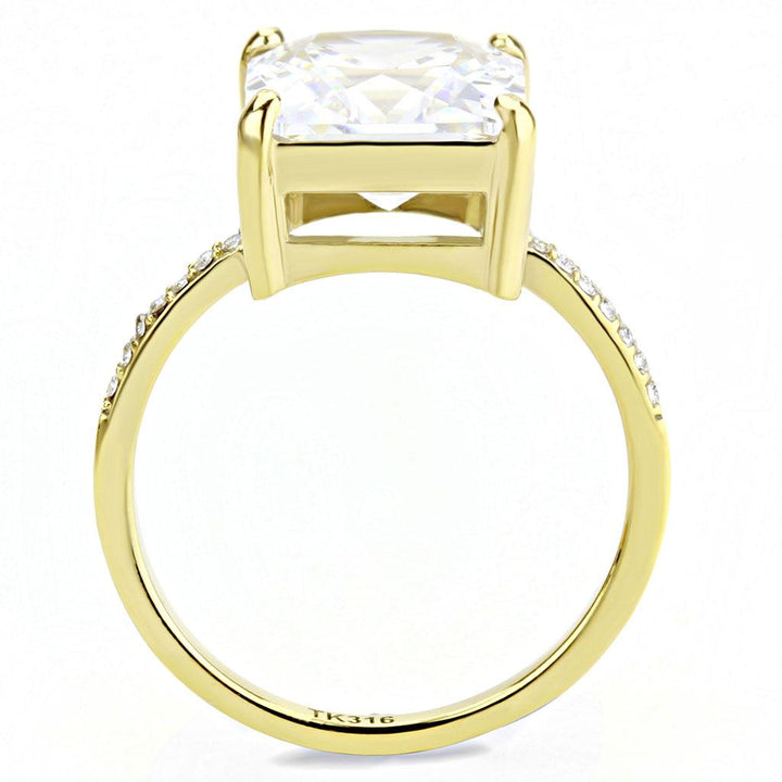 LOVCIA Gold Ion-Plated Stainless Steel Ring with Clear AAA Grade CZ Stone - Buy stylish Rings for women - Shop latest Ring design - Trendy Rings - Unique fashion Rings - Find the perfect Ring