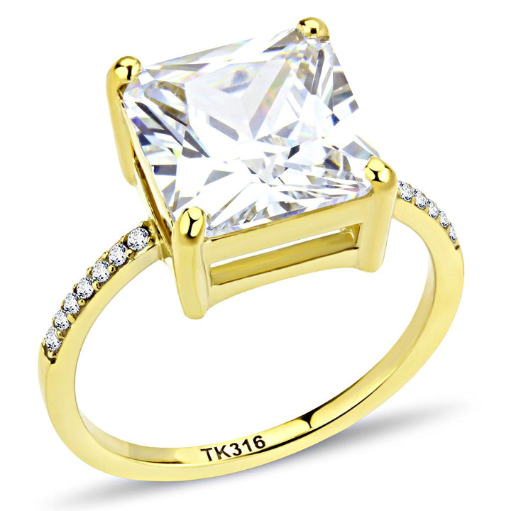 LOVCIA Gold Ion-Plated Stainless Steel Ring with Clear AAA Grade CZ Stone - Buy stylish Rings for women - Shop latest Ring design - Trendy Rings - Unique fashion Rings - Find the perfect Ring