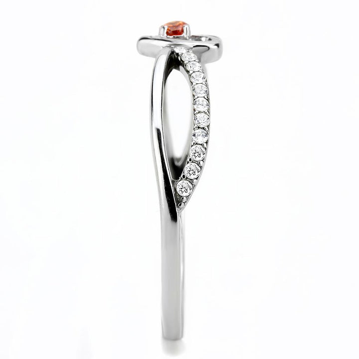 LOVCIA Stainless Steel Ring with High Polish Finish and Orange AAA CZ Stone - Buy stylish Rings for women - Shop latest Ring design - Trendy Rings - Unique fashion Rings - Find the perfect Ring