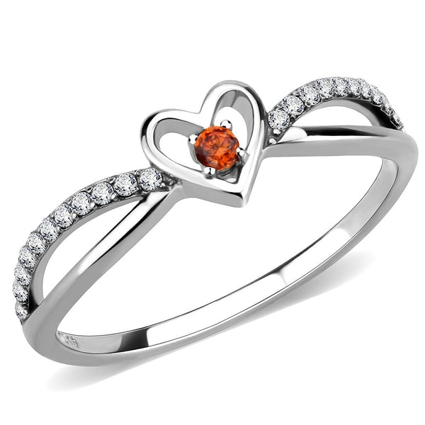 LOVCIA Stainless Steel Ring with High Polish Finish and Orange AAA CZ Stone - Buy stylish Rings for women - Shop latest Ring design - Trendy Rings - Unique fashion Rings - Find the perfect Ring