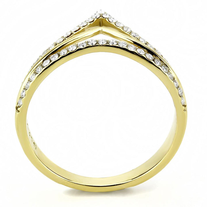 LOVCIA Gold Ion Plated Stainless Steel Ring with Clear AAA Grade CZ Stone - Buy stylish Rings for women - Shop latest Ring design - Trendy Rings - Unique fashion Rings - Find the perfect Ring