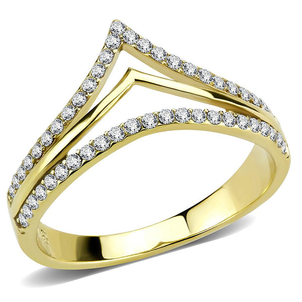 LOVCIA Gold Ion Plated Stainless Steel Ring with Clear AAA Grade CZ Stone - Buy stylish Rings for women - Shop latest Ring design - Trendy Rings - Unique fashion Rings - Find the perfect Ring