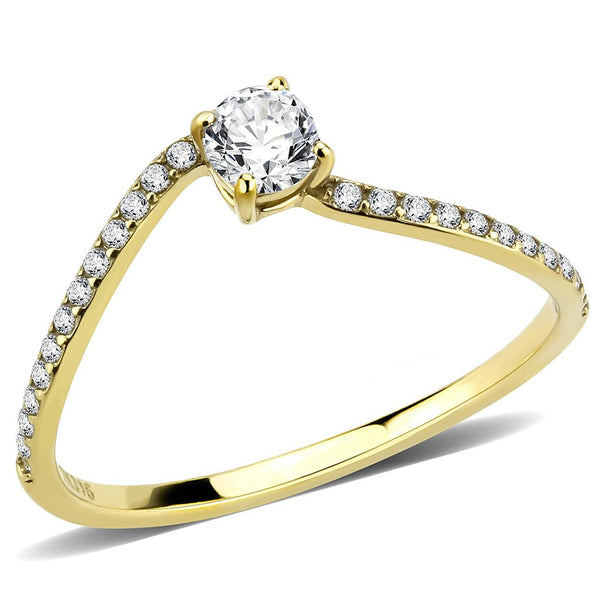 LOVCIA Gold Ion Plated Stainless Steel Ring with Clear AAA CZ Stone - Buy stylish Rings for women - Shop latest Ring design - Trendy Rings - Unique fashion Rings - Find the perfect Ring