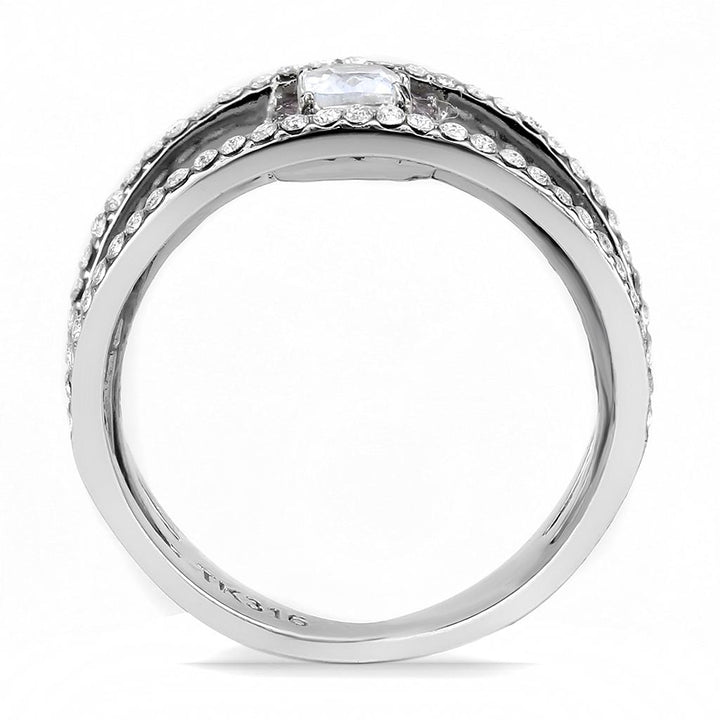 LOVCIA Sleek Stainless Steel Ring with Clear AAA Grade CZ Stone - Buy stylish Rings for women - Shop latest Ring design - Trendy Rings - Unique fashion Rings - Find the perfect Ring