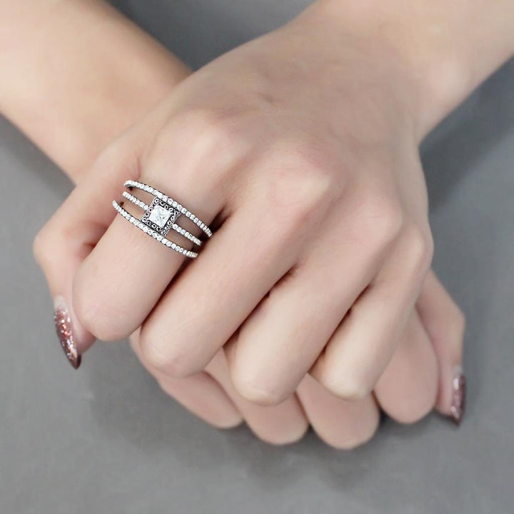 LOVCIA Sleek Stainless Steel Ring with Clear AAA Grade CZ Stone - Buy stylish Rings for women - Shop latest Ring design - Trendy Rings - Unique fashion Rings - Find the perfect Ring