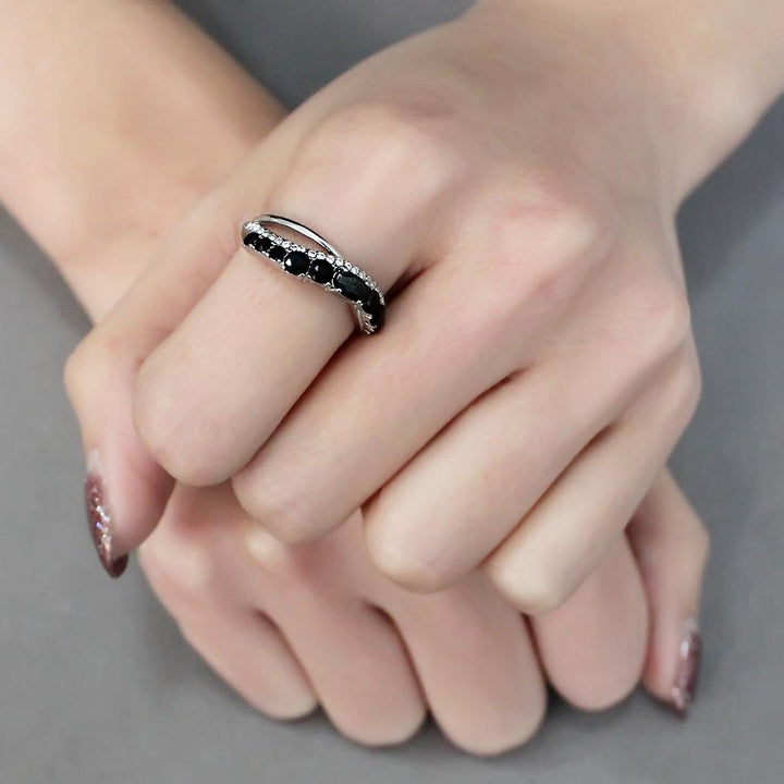 LOVCIA Sleek Stainless Steel Ring with AAA Black Diamond CZ Stone - Buy stylish Rings for women - Shop latest Ring design - Trendy Rings - Unique fashion Rings - Find the perfect Ring