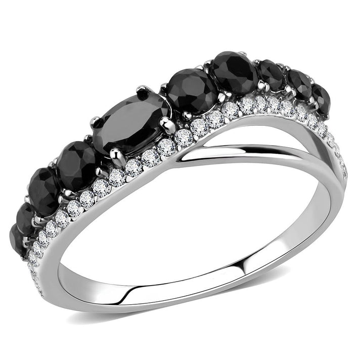 LOVCIA Sleek Stainless Steel Ring with AAA Black Diamond CZ Stone - Buy stylish Rings for women - Shop latest Ring design - Trendy Rings - Unique fashion Rings - Find the perfect Ring