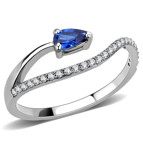 LOVCIA Stainless Steel Ring with London Blue Synthetic Spinel - High Polished Finish - Buy stylish Rings for women - Shop latest Ring design - Trendy Rings - Unique fashion Rings - Find the perfect Ring