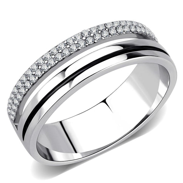 LOVCIA Sleek Stainless Steel Ring with Clear AAA Grade CZ Stone - Buy stylish Rings for women - Shop latest Ring design - Trendy Rings - Unique fashion Rings - Find the perfect Ring