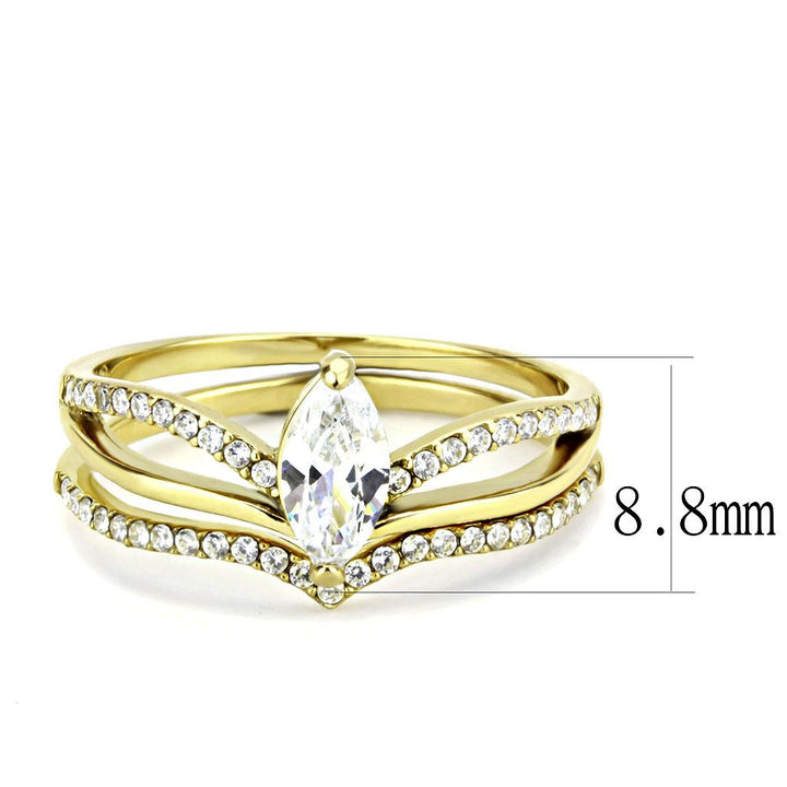 LOVCIA Gold Ion Plated Stainless Steel Ring with Clear AAA Grade CZ Stone - Buy stylish Rings for women - Shop latest Ring design - Trendy Rings - Unique fashion Rings - Find the perfect Ring