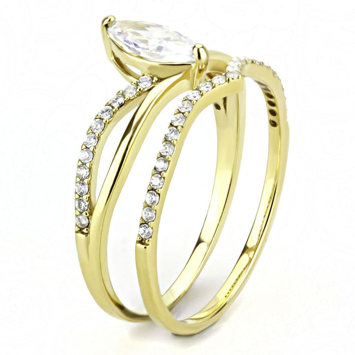 LOVCIA Gold Ion Plated Stainless Steel Ring with Clear AAA Grade CZ Stone - Buy stylish Rings for women - Shop latest Ring design - Trendy Rings - Unique fashion Rings - Find the perfect Ring