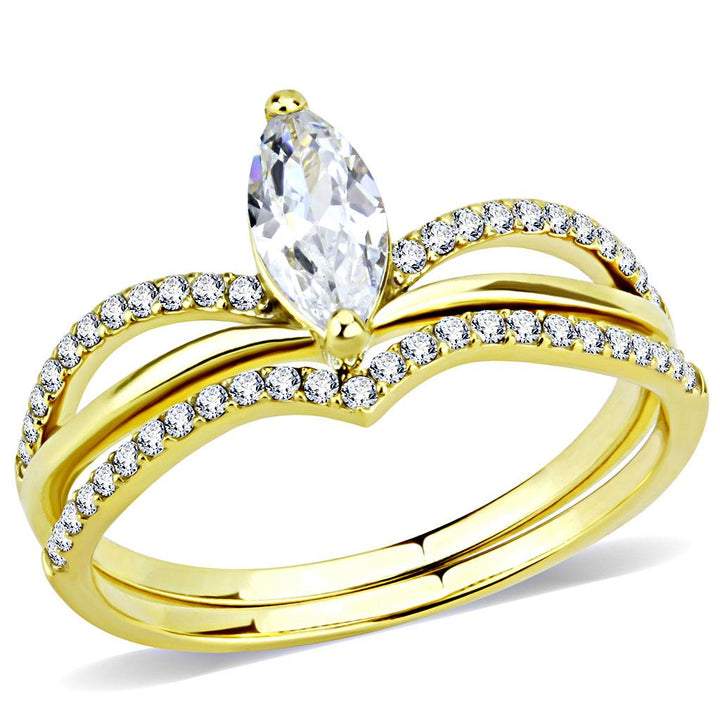 LOVCIA Gold Ion Plated Stainless Steel Ring with Clear AAA Grade CZ Stone - Buy stylish Rings for women - Shop latest Ring design - Trendy Rings - Unique fashion Rings - Find the perfect Ring