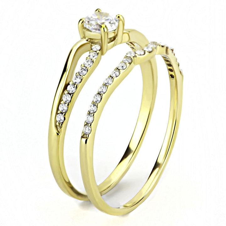 LOVCIA Ion Plated Gold Stainless Steel Ring with Clear AAA Grade CZ Stone - Buy stylish Rings for women - Shop latest Ring design - Trendy Rings - Unique fashion Rings - Find the perfect Ring